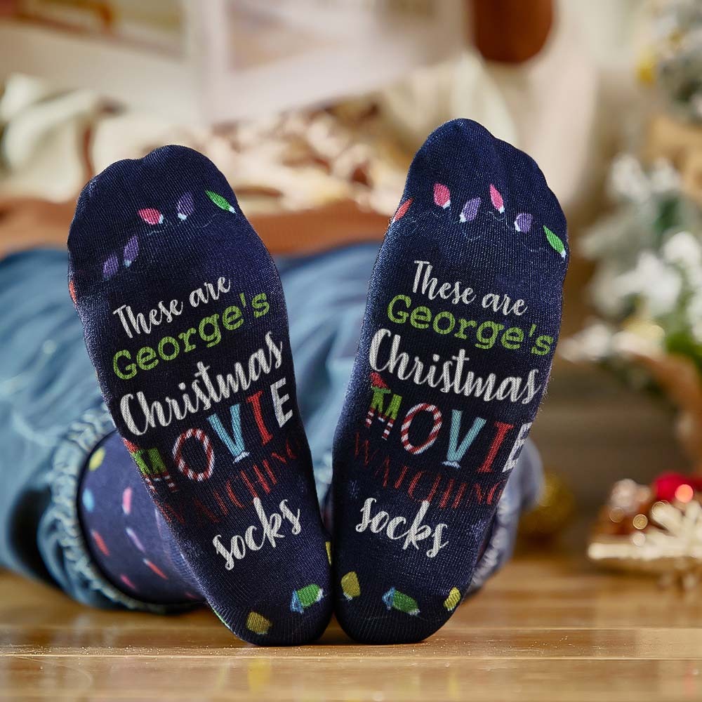 Custom Name Socks Personalized Christmas Light Socks Movies Watching Socks Merry Christmas - MyFaceSocksAu