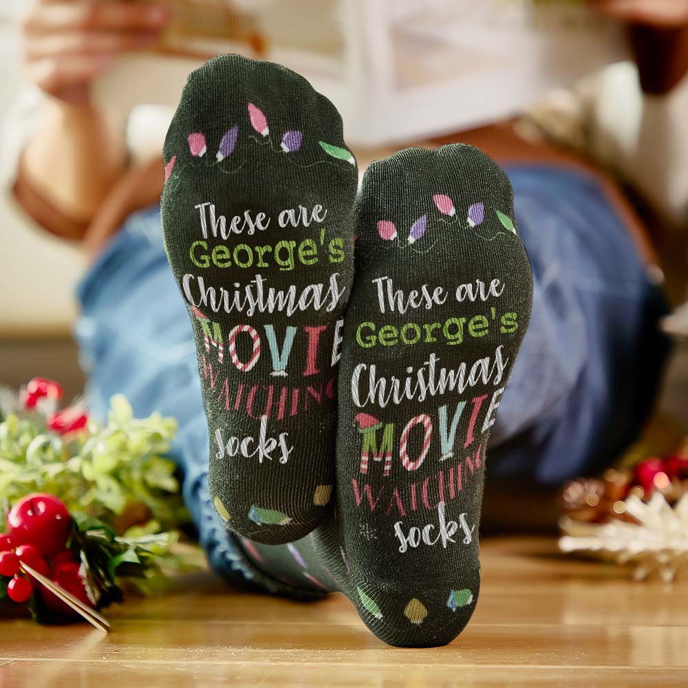 Custom Name Socks Personalized Christmas Light Socks Movies Watching Socks Merry Christmas - MyFaceSocksAu