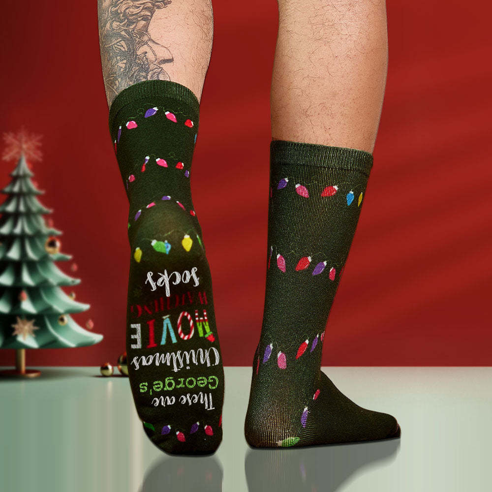 Custom Name Socks Personalized Christmas Light Socks Movies Watching Socks Merry Christmas - MyFaceSocksAu