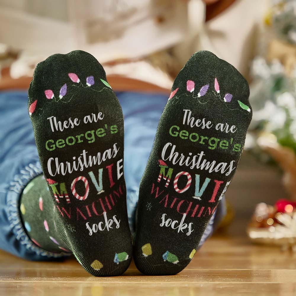 Custom Name Socks Personalized Christmas Light Socks Movies Watching Socks Merry Christmas - MyFaceSocksAu