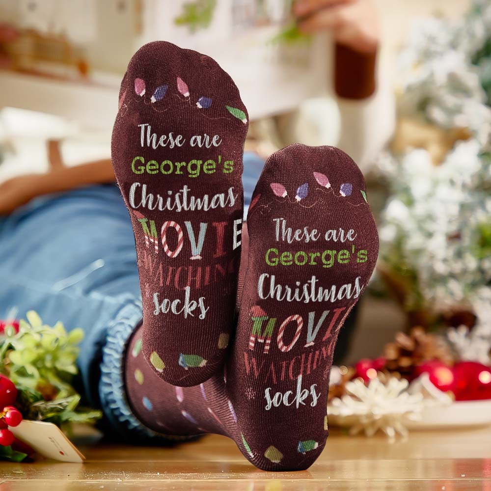Custom Name Socks Personalized Christmas Light Socks Movies Watching Socks Merry Christmas - MyFaceSocksAu