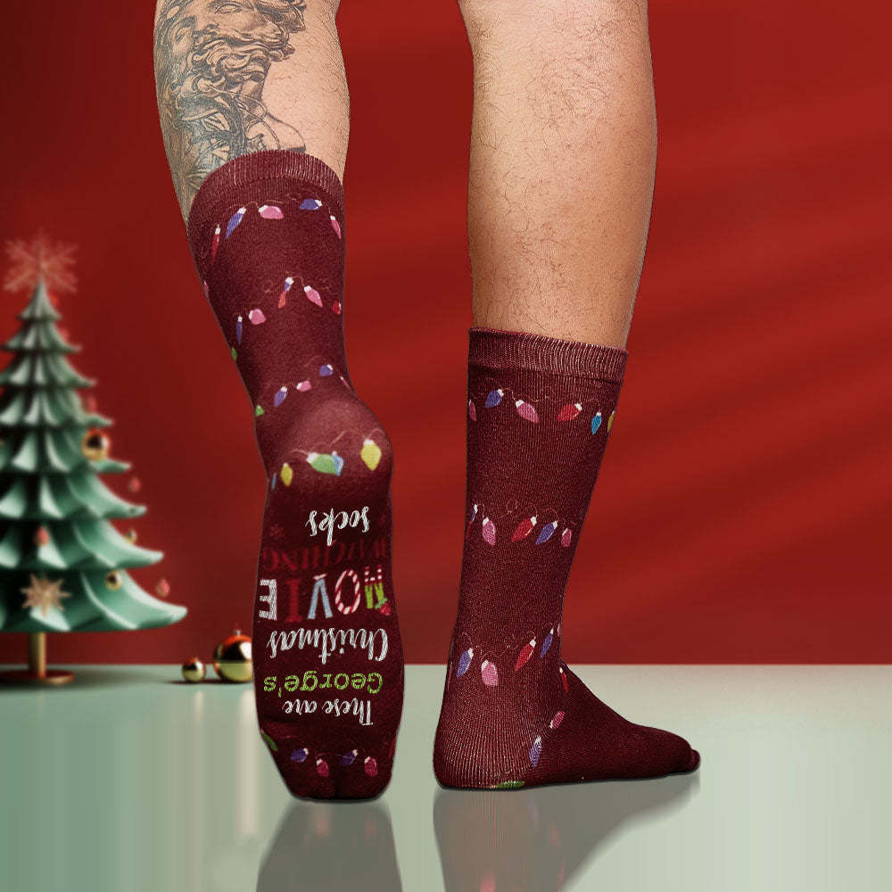 Custom Name Socks Personalized Christmas Light Socks Movies Watching Socks Merry Christmas - MyFaceSocksAu