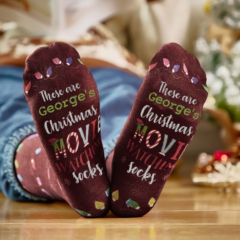 Custom Name Socks Personalized Christmas Light Socks Movies Watching Socks Merry Christmas - MyFaceSocksAu