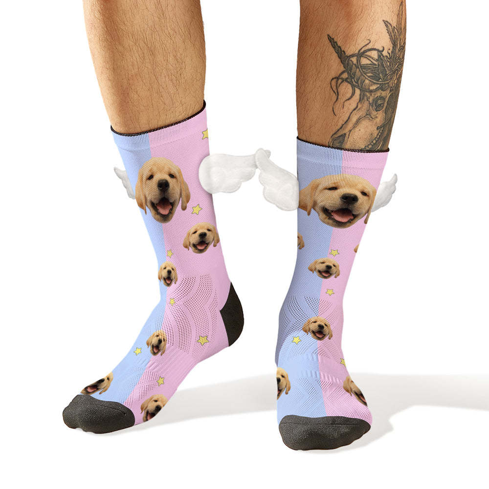 Custom Dog Face Socks Pink and Blue 3D Magnetic Wing Socks for Pet Lover - MyFaceSocksAu