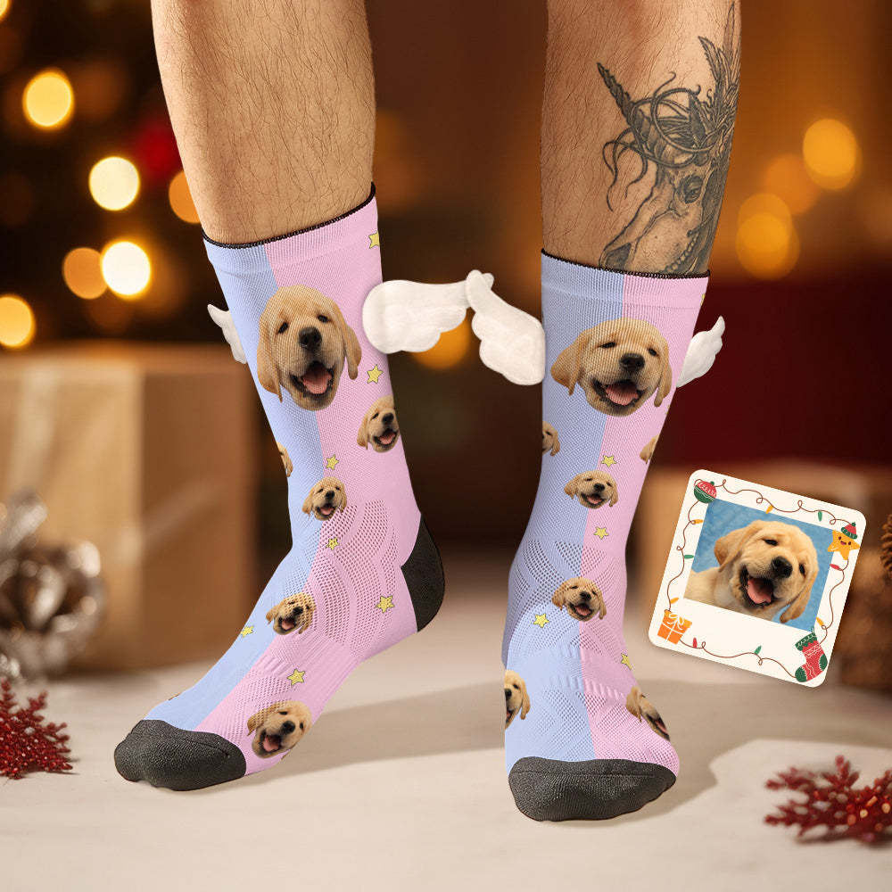Custom Dog Face Socks Pink and Blue 3D Magnetic Wing Socks for Pet Lover - MyFaceSocksAu