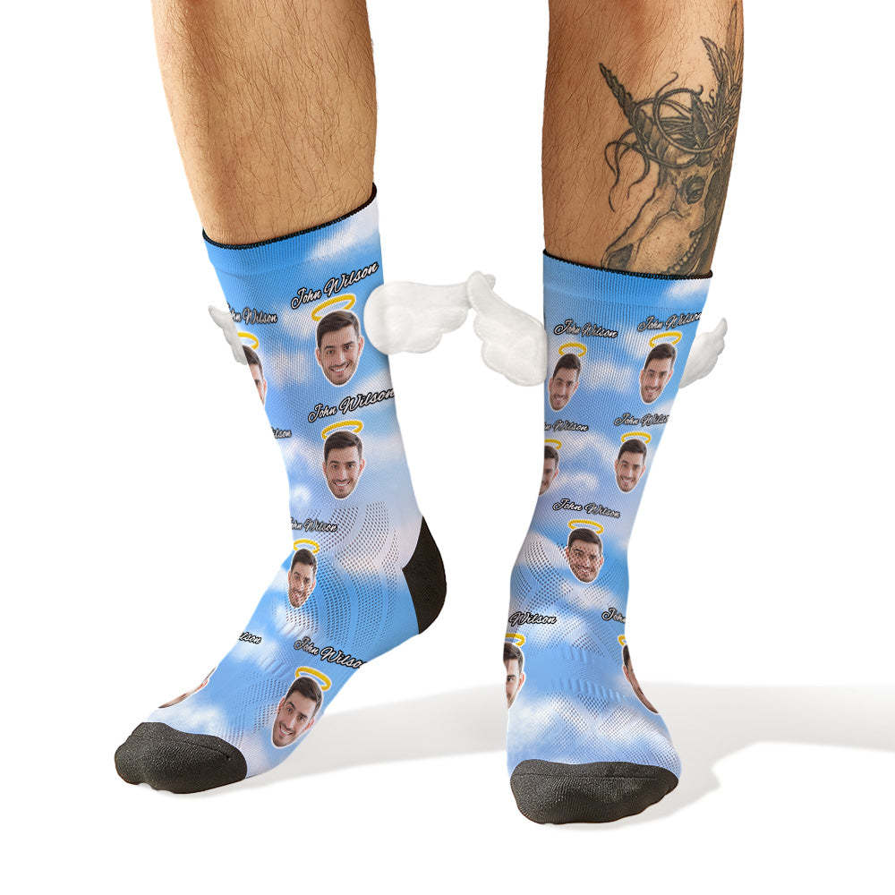 Custom Face Socks with Name 3D Magnetic Wing Socks Remembering Loved Ones Gifts - MyFaceSocksAu