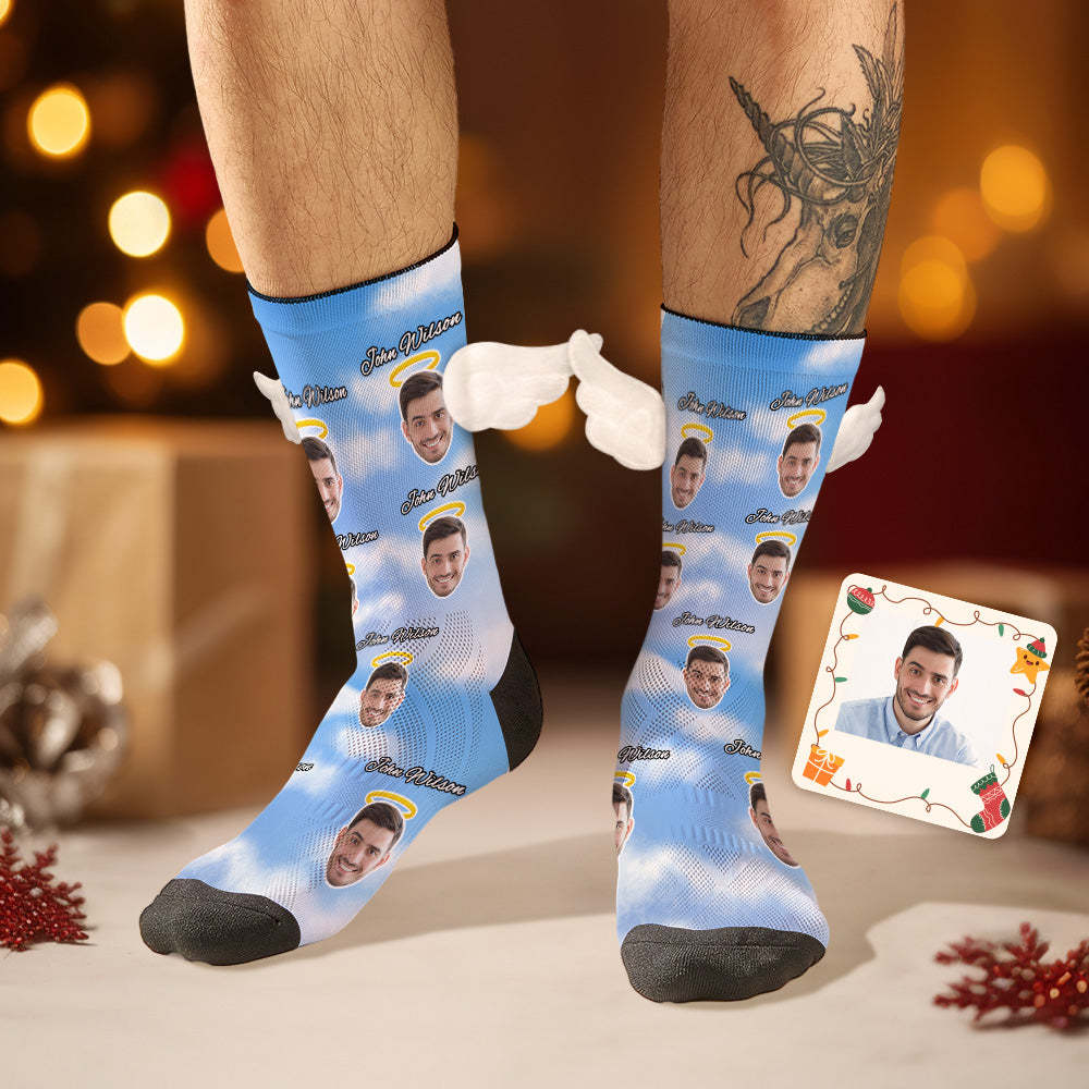Custom Face Socks with Name 3D Magnetic Wing Socks Remembering Loved Ones Gifts - MyFaceSocksAu