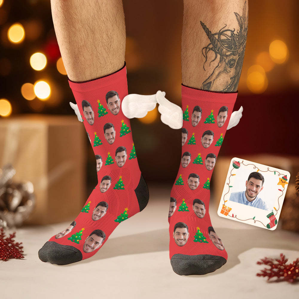 Custom Face Socks with Christmas Tree 3D Magnetic Wing Red Socks for Pet Lover - MyFaceSocksAu