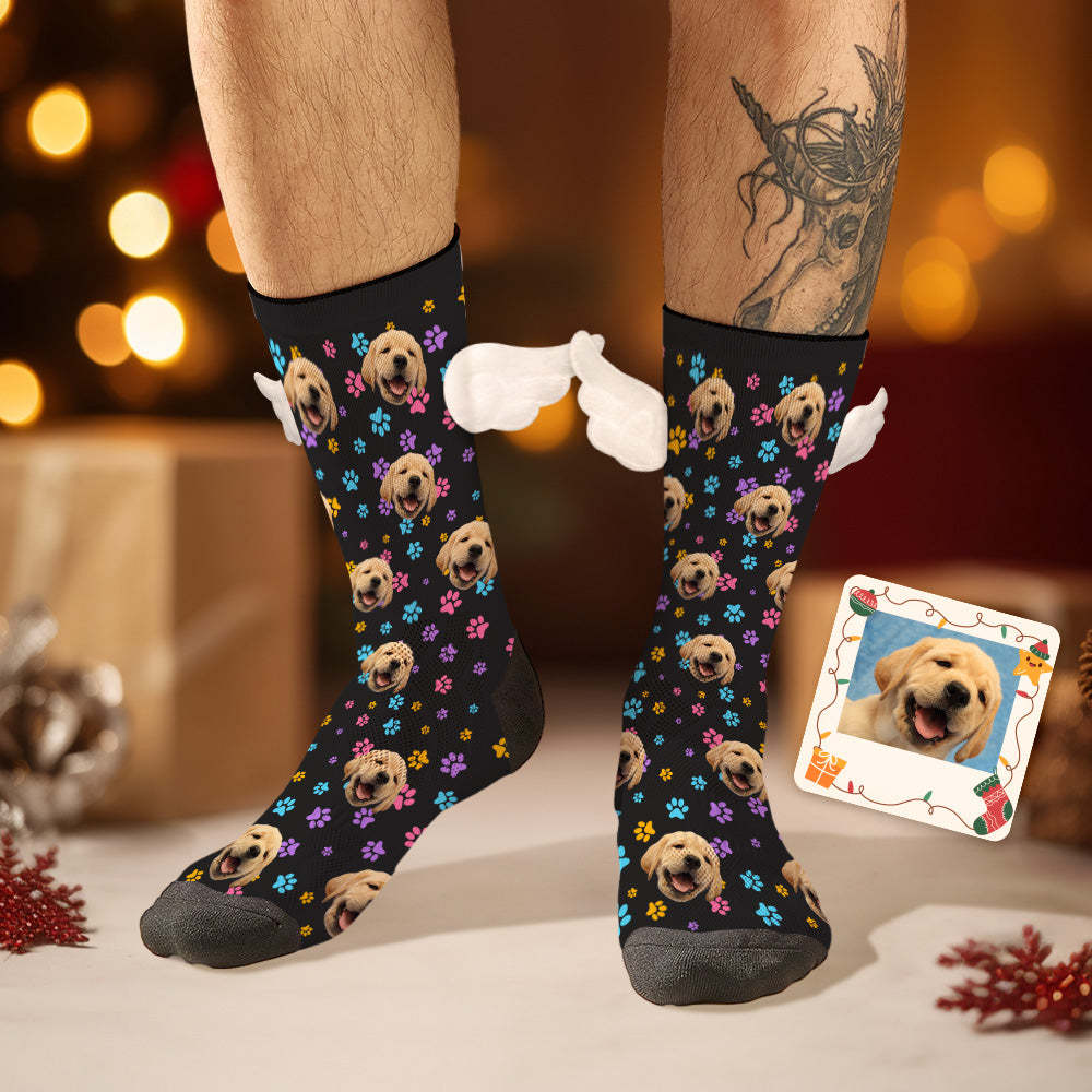Custom Dog Face Socks Colorful Dog Paw Prints 3D Magnetic Wing Socks for Pet Lover - MyFaceSocksAu