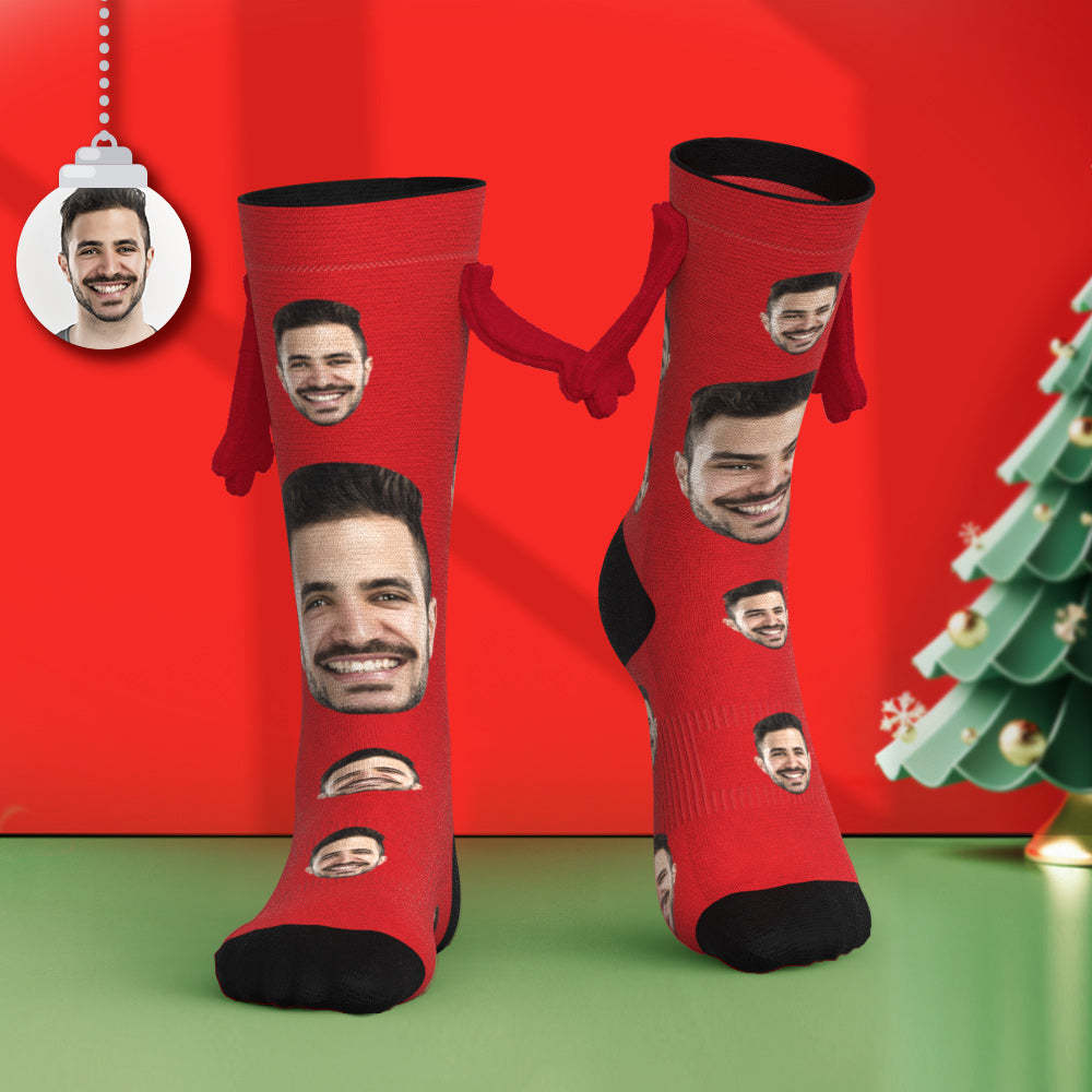 Custom Face Socks Magnetic Holding Hands Socks Funny Doll Mid Tube Socks Christmas Gifts-MyFaceSocksAu