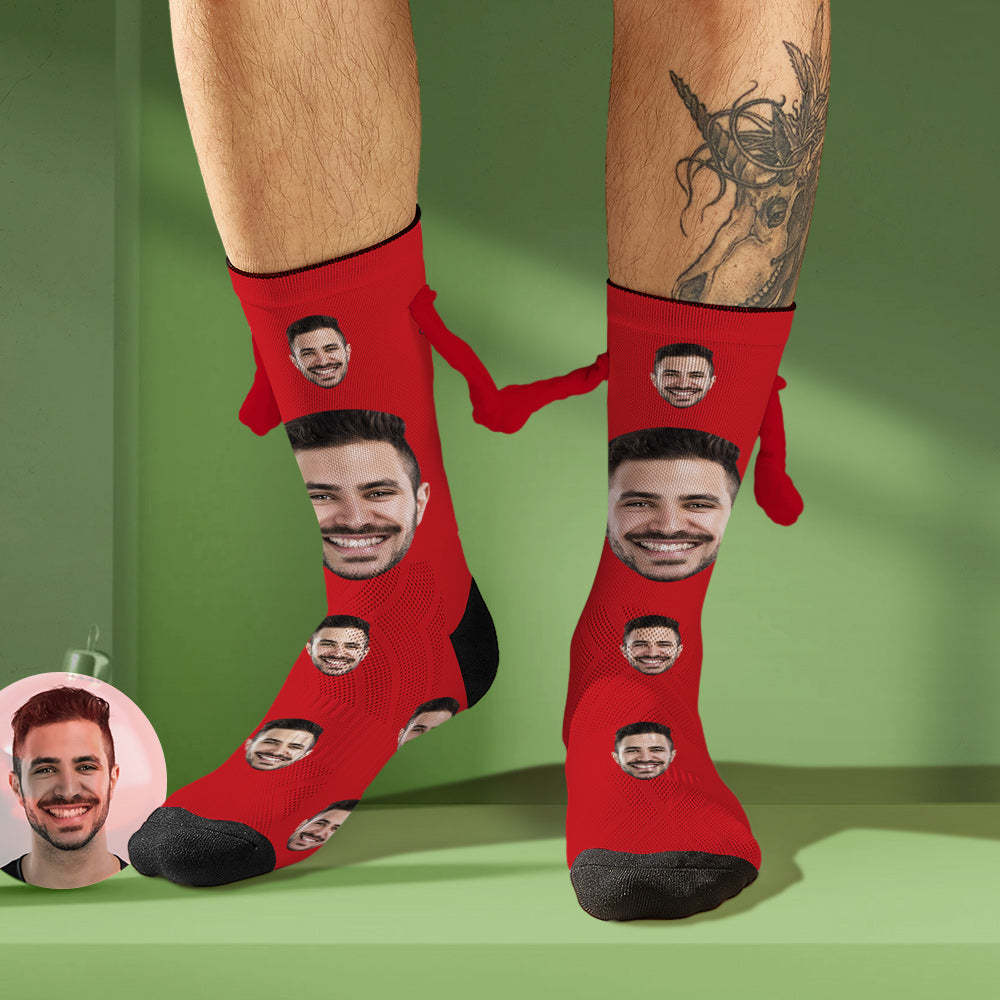 Custom Face Socks Magnetic Holding Hands Socks Funny Doll Mid Tube Socks Christmas Gifts-MyFaceSocksAu