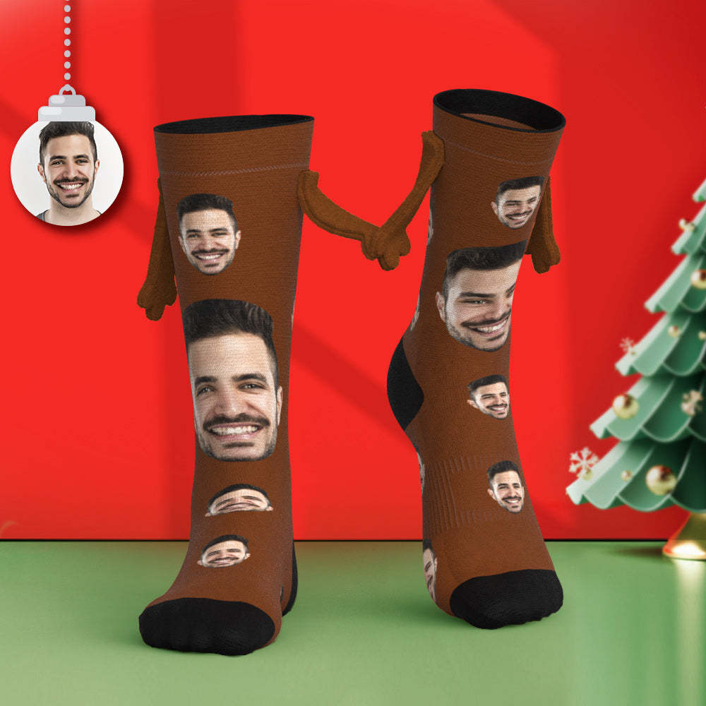 Custom Face Socks Magnetic Holding Hands Socks Funny Doll Mid Tube Socks Christmas Gifts-MyFaceSocksAu