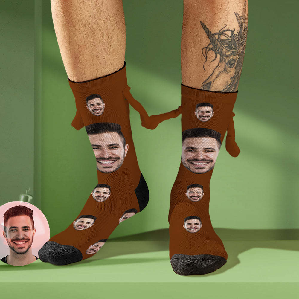 Custom Face Socks Magnetic Holding Hands Socks Funny Doll Mid Tube Socks Christmas Gifts-MyFaceSocksAu
