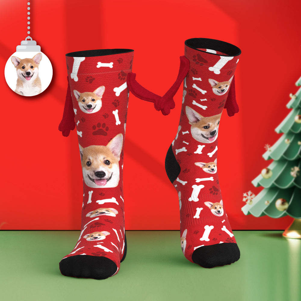 Custom Dog Face Socks Funny Doll Mid Tube Socks Magnetic Holding Hands Socks Christmas Gifts - MyFaceSocksAu