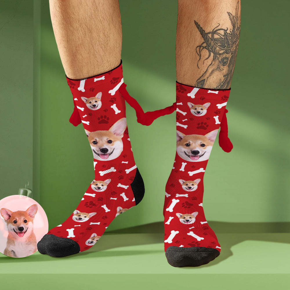 Custom Dog Face Socks Funny Doll Mid Tube Socks Magnetic Holding Hands Socks Christmas Gifts - MyFaceSocksAu