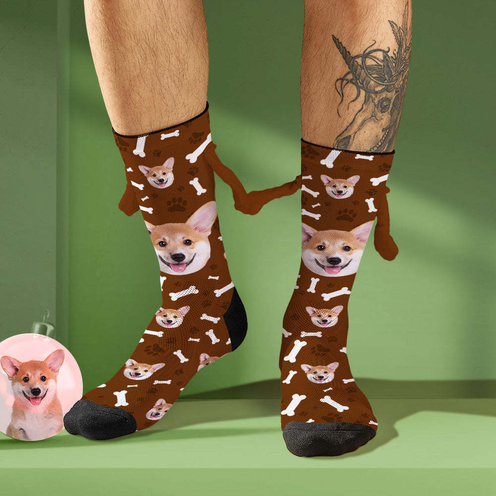 Custom Dog Face Socks Funny Doll Mid Tube Socks Magnetic Holding Hands Socks Christmas Gifts - MyFaceSocksAu