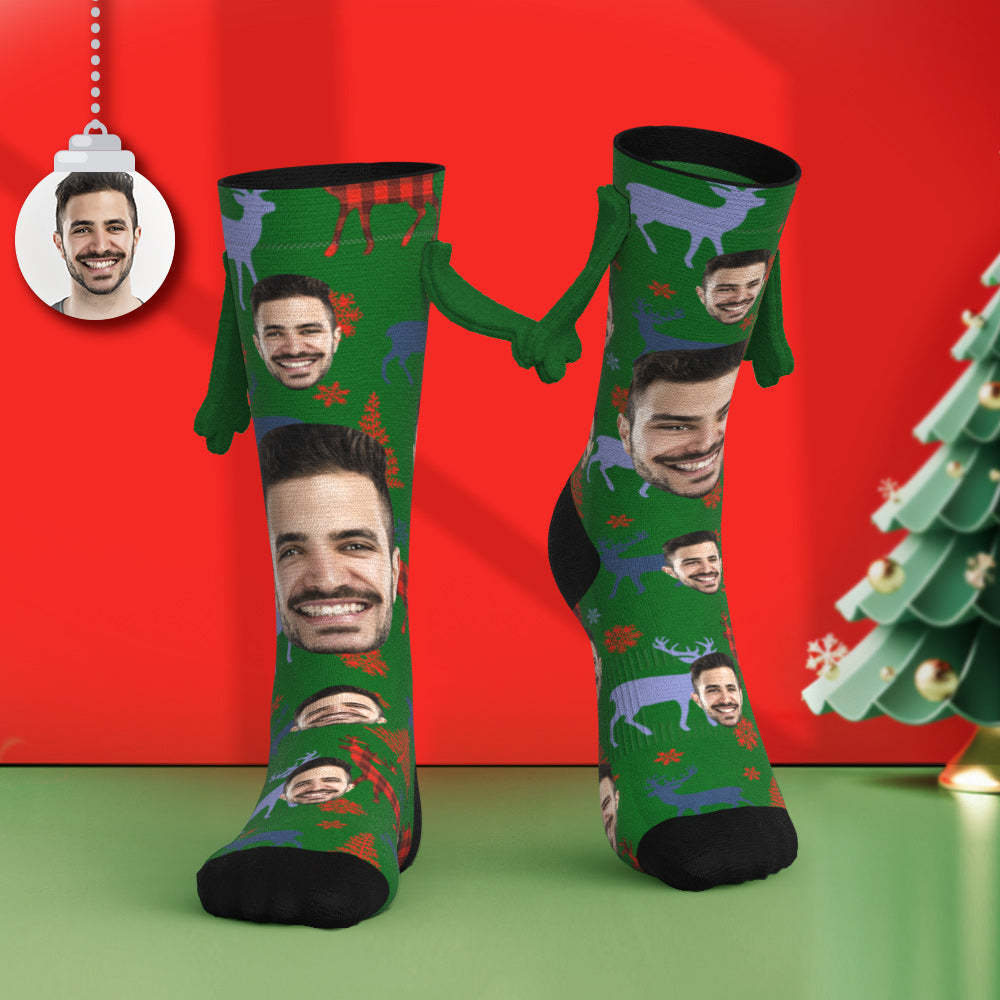 Custom Face Socks Funny Doll Mid Tube Socks Magnetic Holding Hands Socks Merry Christmas - MyFaceSocksAu