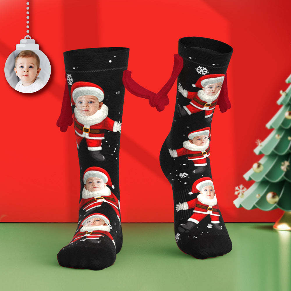 Custom Face Socks Funny Doll Mid Tube Socks Magnetic Holding Hands Socks Cute Santa Claus - MyFaceSocksAu