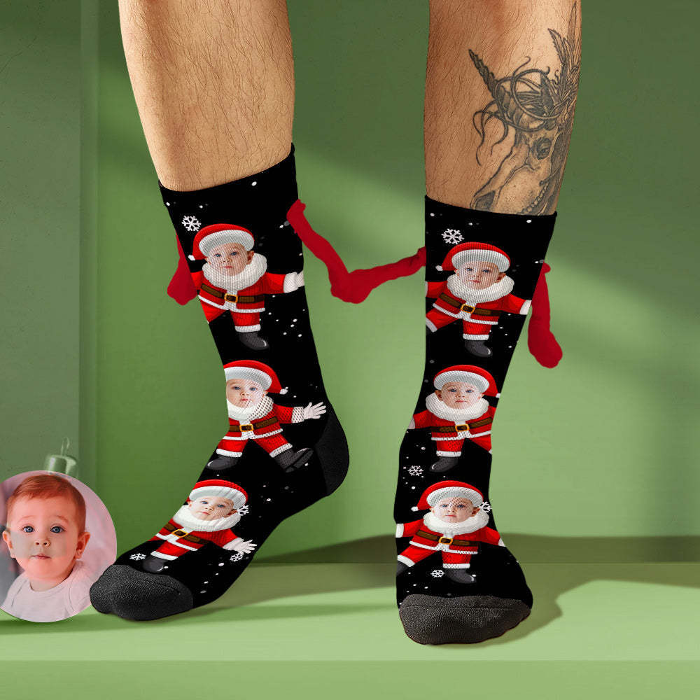 Custom Face Socks Funny Doll Mid Tube Socks Magnetic Holding Hands Socks Cute Santa Claus - MyFaceSocksAu