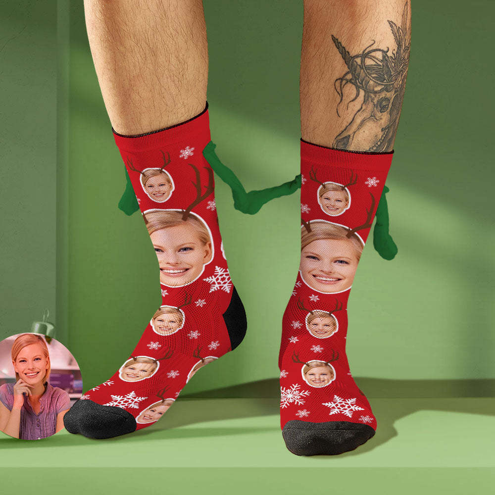 Custom Face Socks Funny Doll Mid Tube Socks Magnetic Holding Hands Socks Cute Elk - MyFaceSocksAu