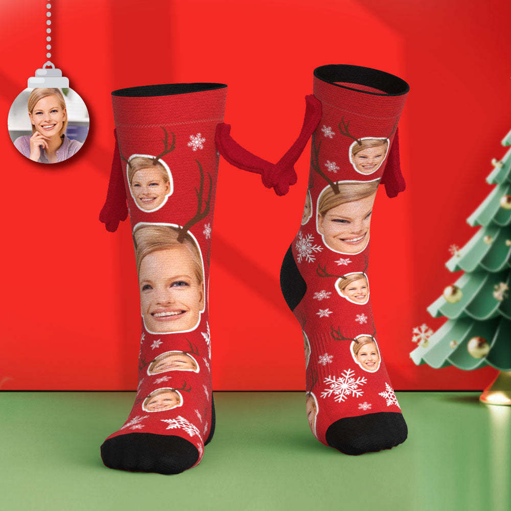 Custom Face Socks Funny Doll Mid Tube Socks Magnetic Holding Hands Socks Cute Elk - MyFaceSocksAu