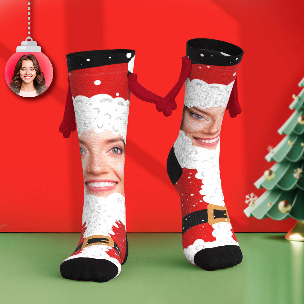 Custom Santa Face Socks Funny Doll Mid Tube Socks Magnetic Holding Hands Socks Christmas Gifts - MyFaceSocksAu