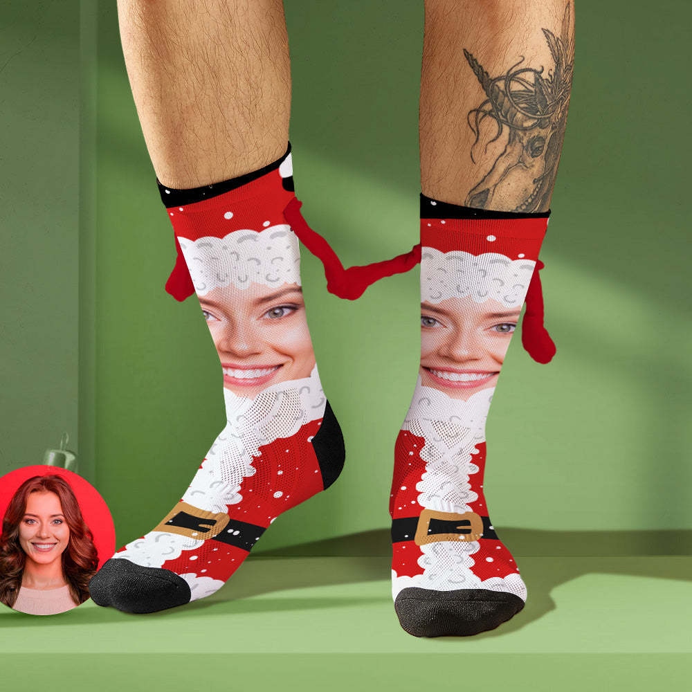 Custom Santa Face Socks Funny Doll Mid Tube Socks Magnetic Holding Hands Socks Christmas Gifts - MyFaceSocksAu