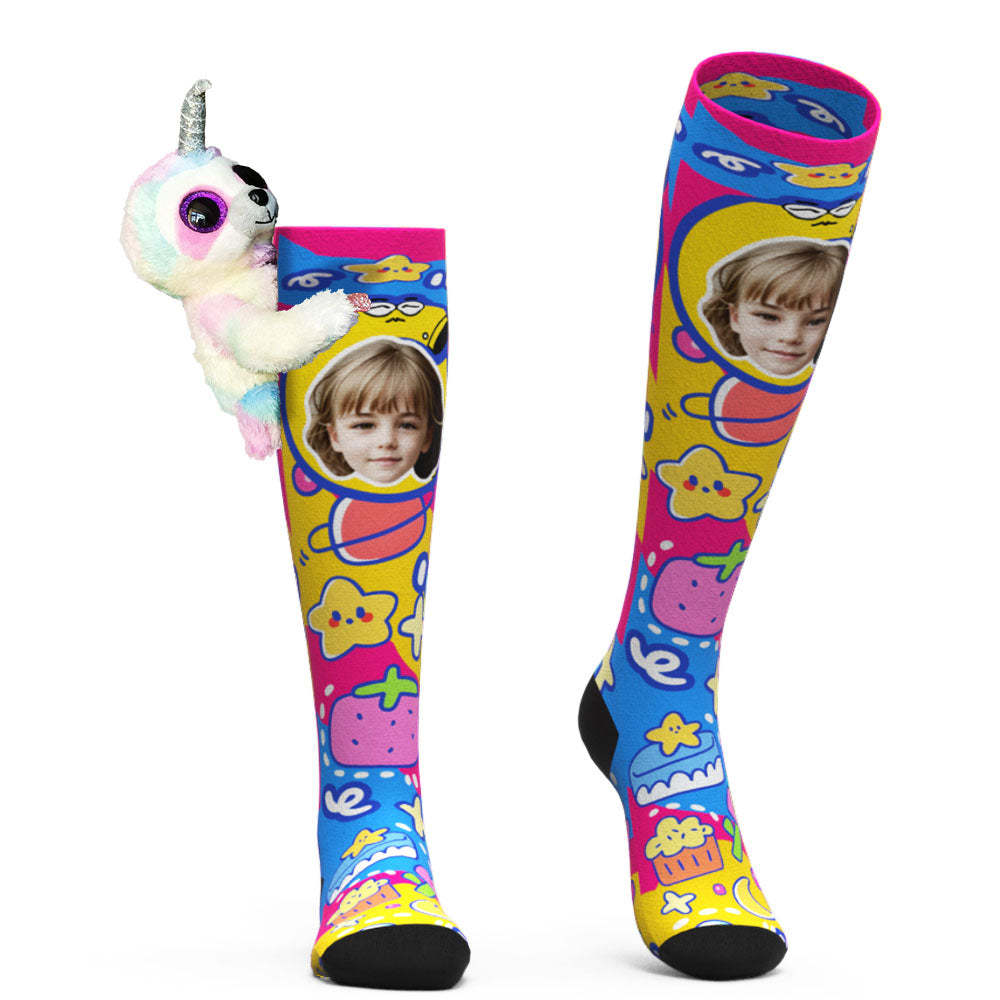 Custom Socks Knee High Face Socks Sloth Doll Colorful Socks - MyFaceSocksAu