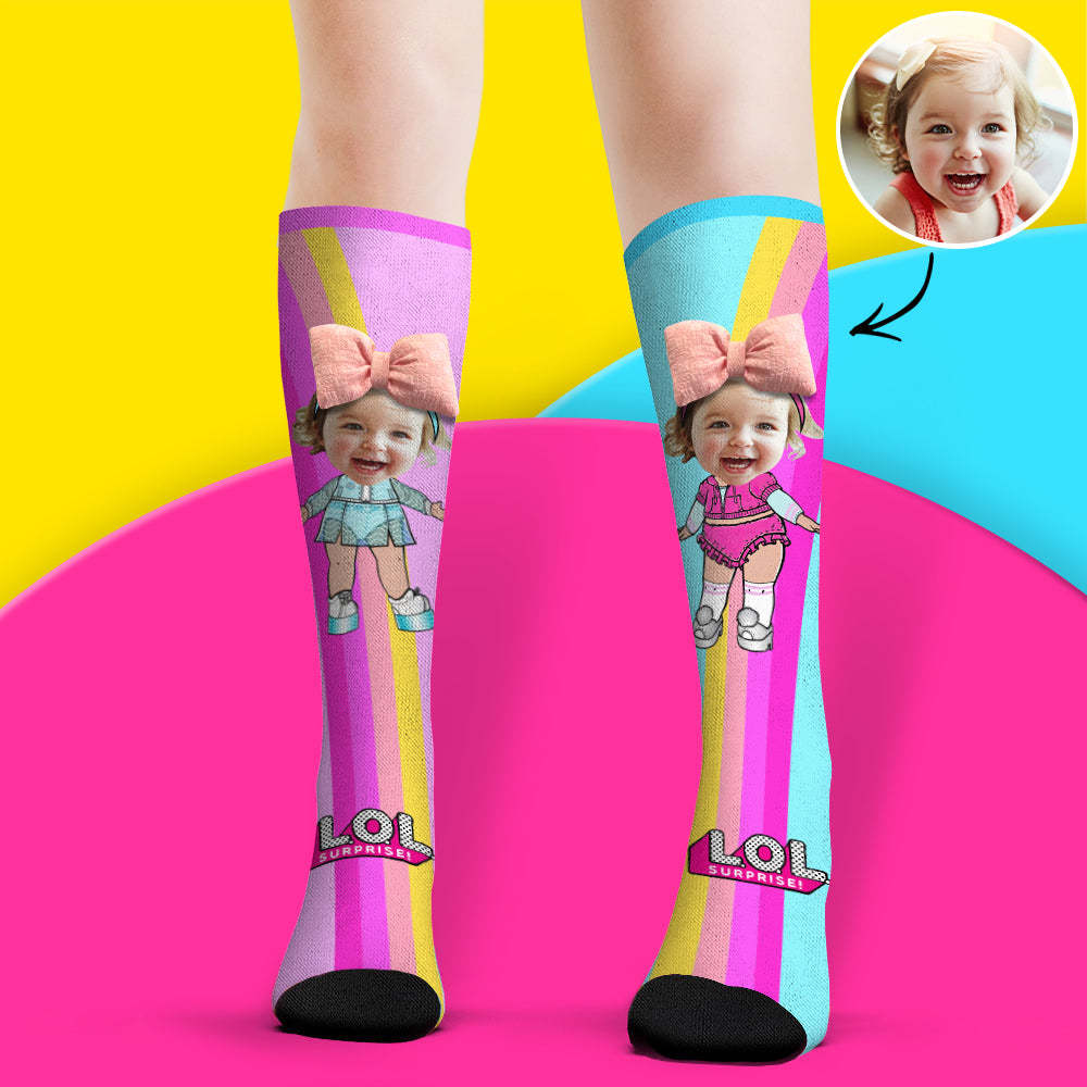 Custom Face Socks Knee High Socks 3D Cute Bow Cartoon Socks - MyFaceSocksAu