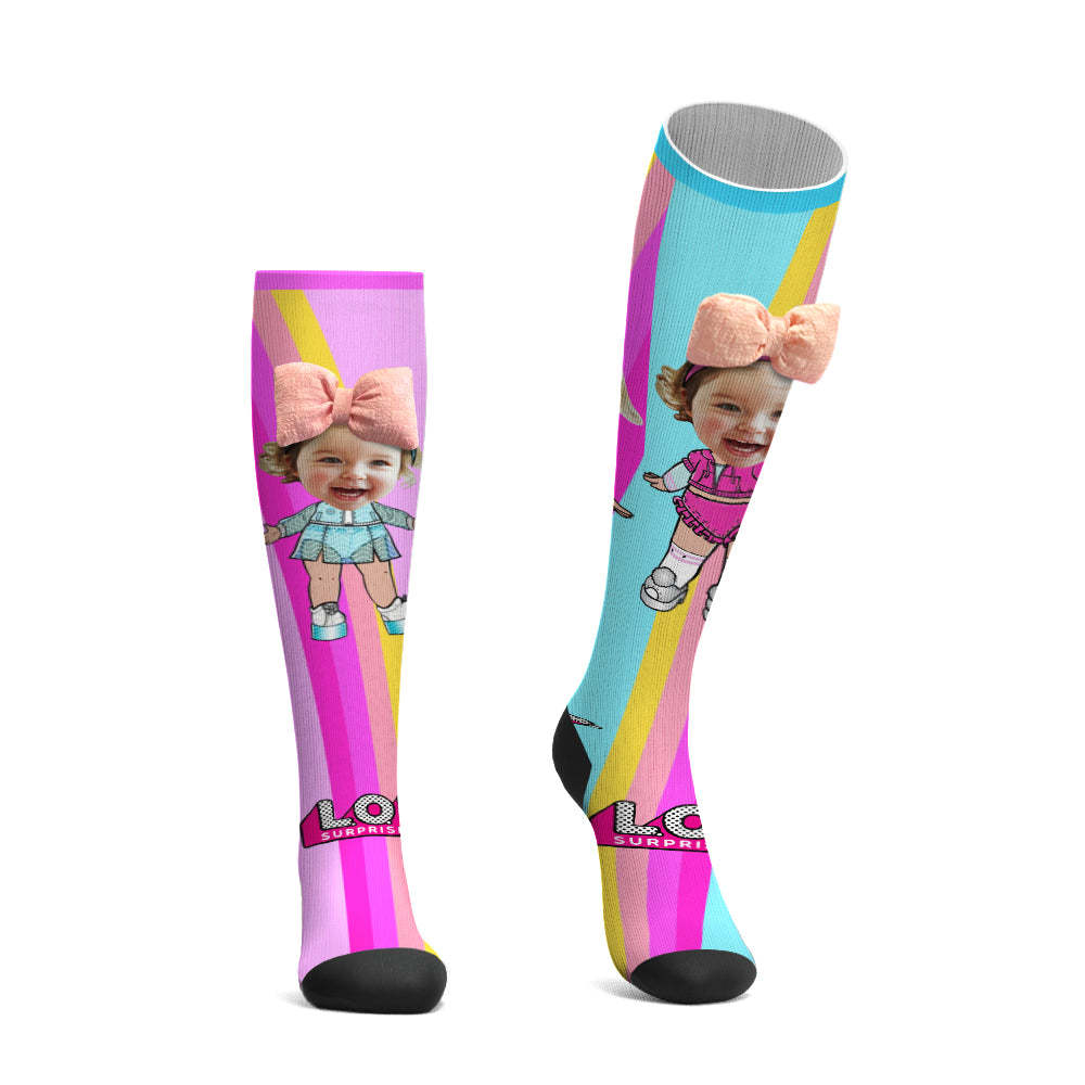 Custom Face Socks Knee High Socks 3D Cute Bow Cartoon Socks - MyFaceSocksAu