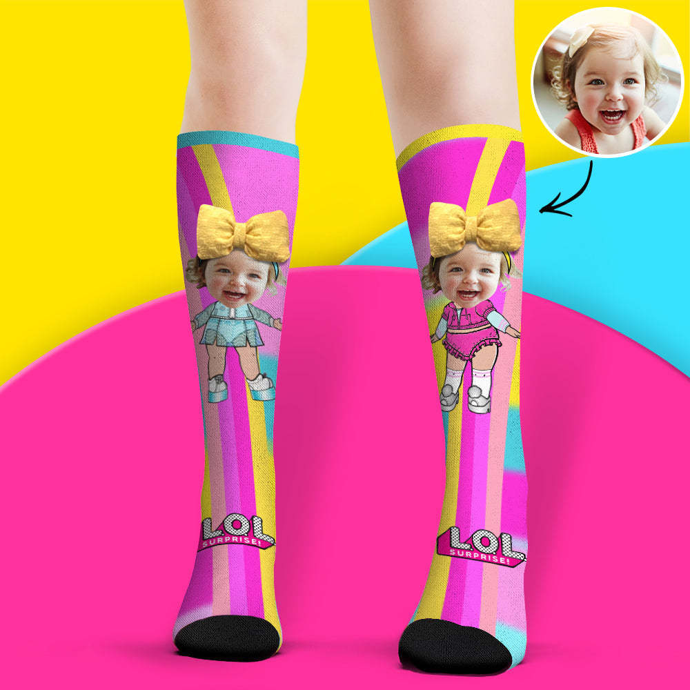 Custom Face Socks Knee High Socks 3D Cute Bow Cartoon Socks - MyFaceSocksAu