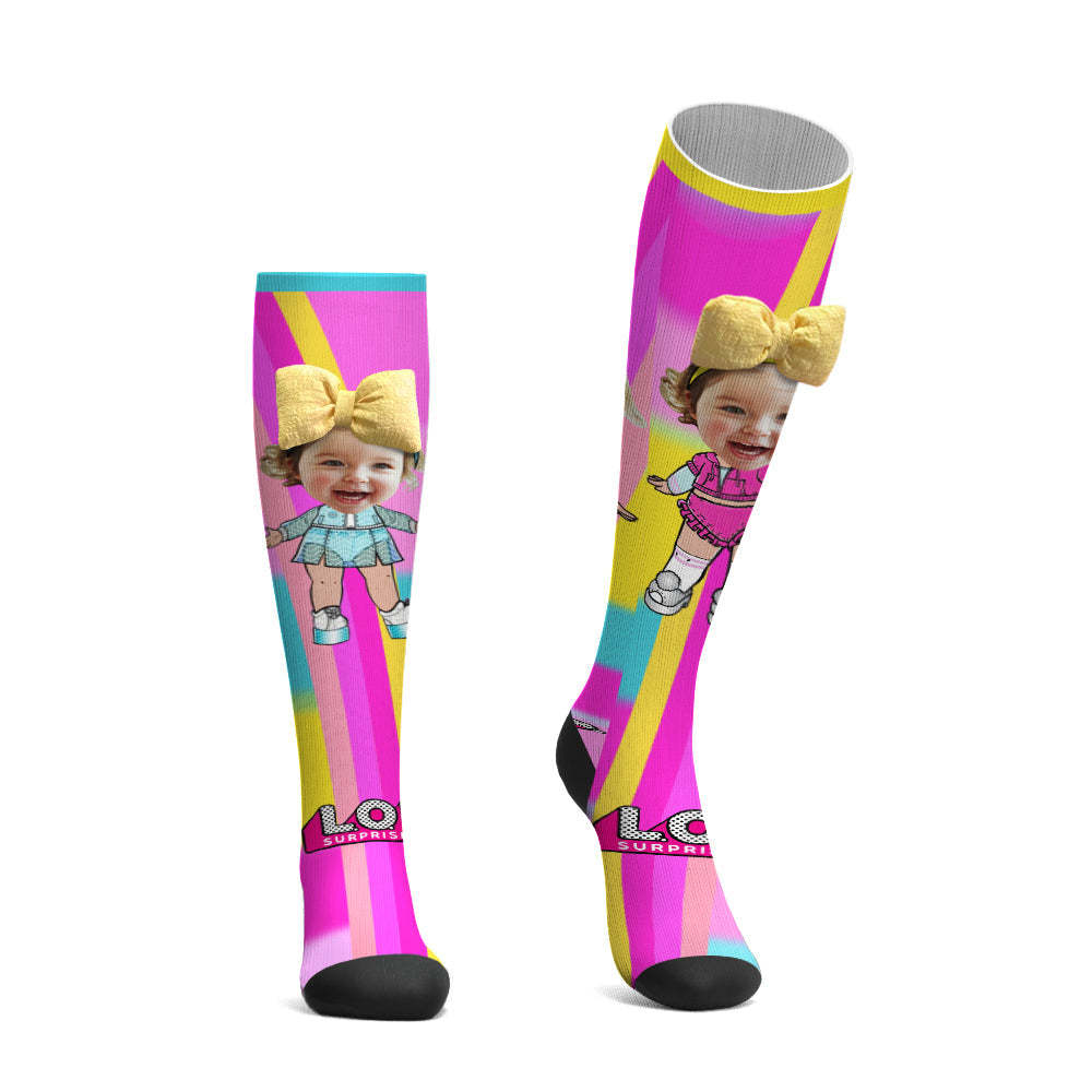 Custom Face Socks Knee High Socks 3D Cute Bow Cartoon Socks - MyFaceSocksAu