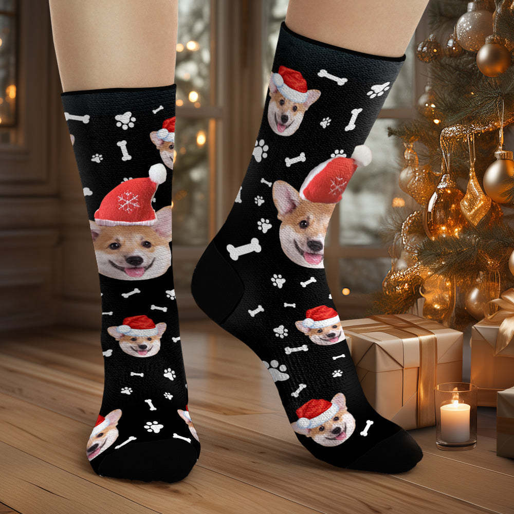Custom Dog Face Socks Personalized 3D Santa Hat Socks Merry Christmas - MyFaceSocksAu