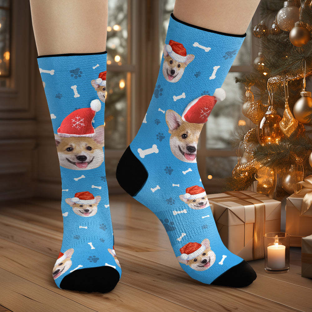 Custom Dog Face Socks Personalized 3D Santa Hat Socks Merry Christmas - MyFaceSocksAu