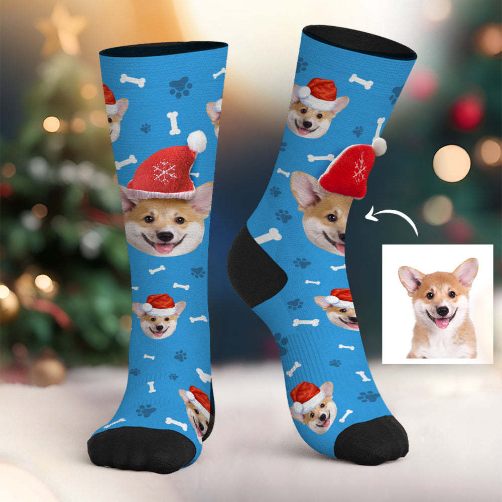 Custom Dog Face Socks Personalized 3D Santa Hat Socks Merry Christmas - MyFaceSocksAu