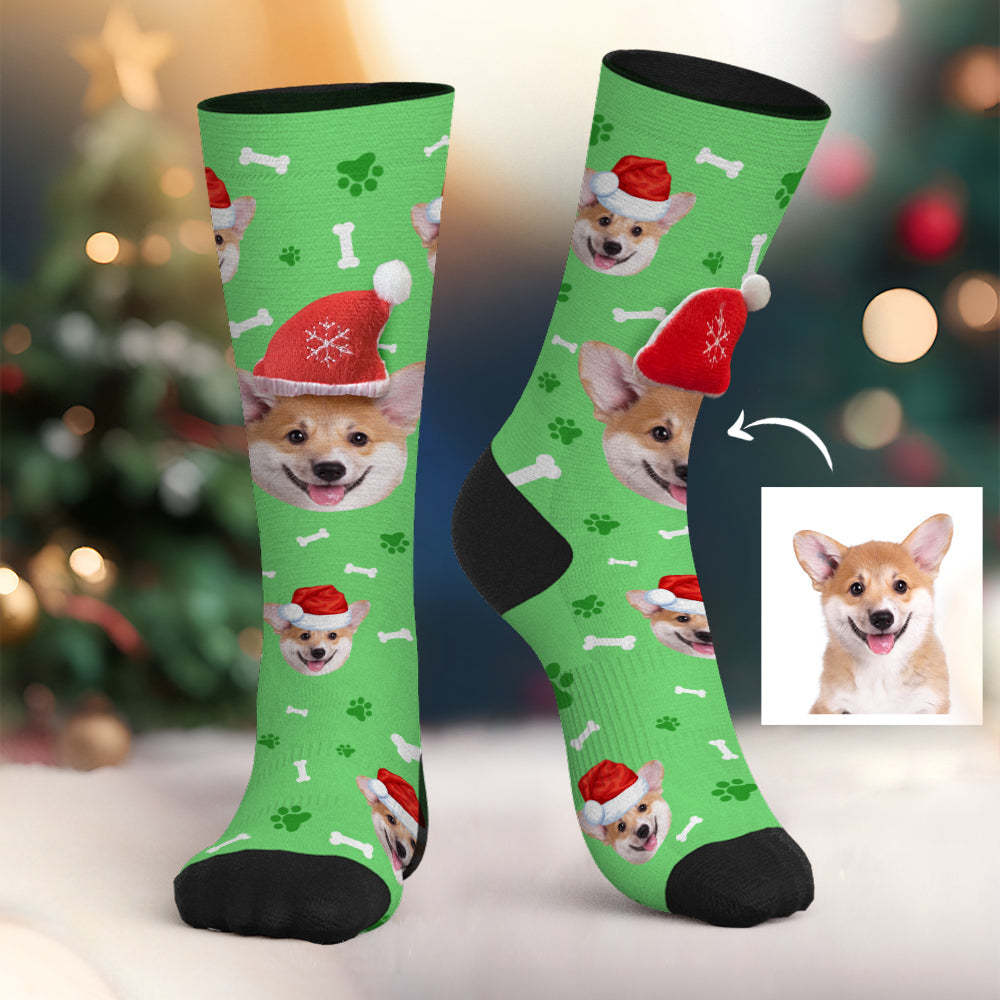Custom Dog Face Socks Personalized 3D Santa Hat Socks Merry Christmas - MyFaceSocksAu