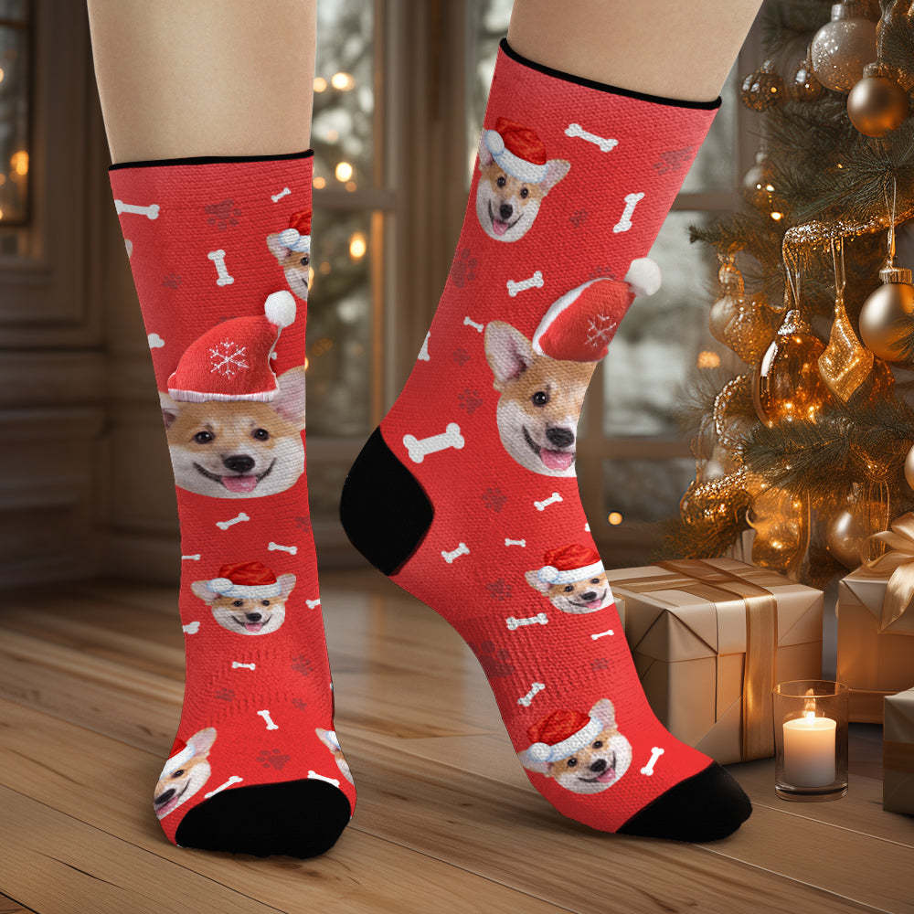 Custom Dog Face Socks Personalized 3D Santa Hat Socks Merry Christmas - MyFaceSocksAu