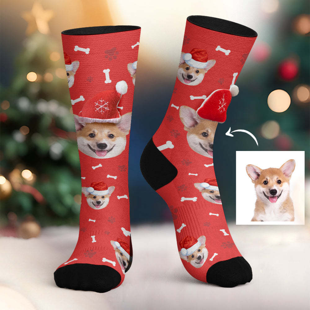 Custom Dog Face Socks Personalized 3D Santa Hat Socks Merry Christmas - MyFaceSocksAu