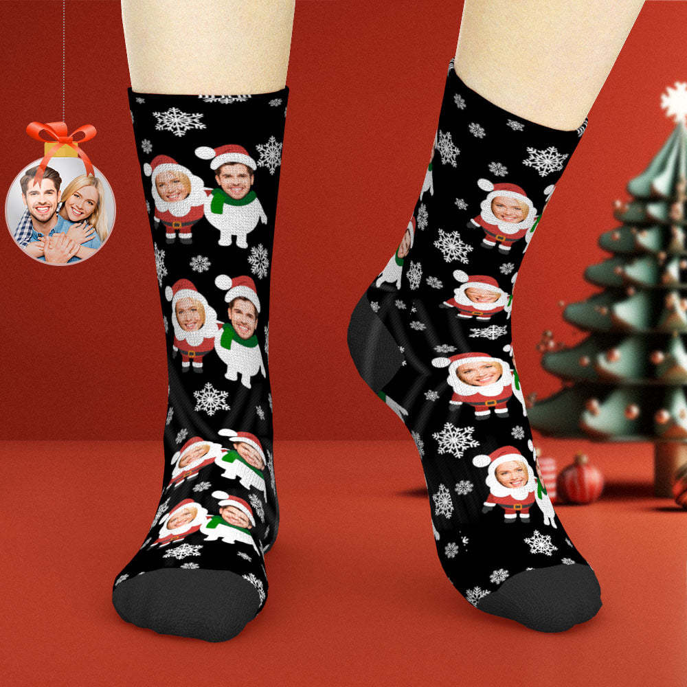 Custom Face Socks Personalized Christmas Shorts With Photo Santa and Snowman - MyFaceSocksAu