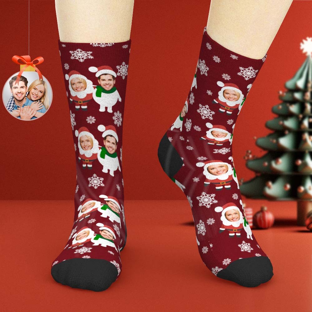 Custom Face Socks Personalized Christmas Shorts With Photo Santa and Snowman - MyFaceSocksAu