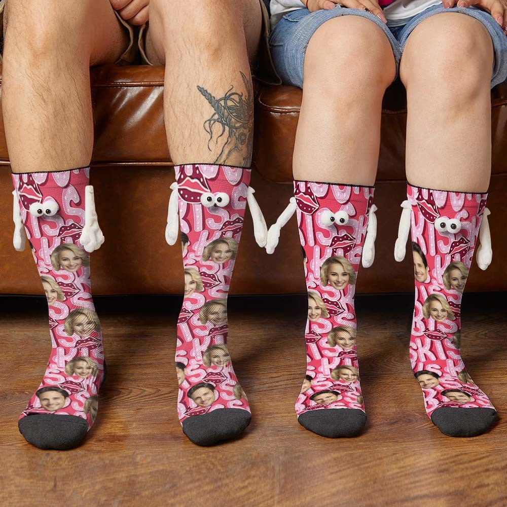 Custom Face Socks Funny Doll Mid Tube Socks Magnetic Holding Hands Socks Kiss Valentine's Day Gifts-MyFaceSocksAu