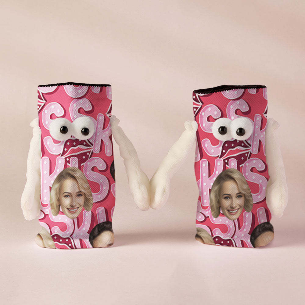 Custom Face Socks Funny Doll Mid Tube Socks Magnetic Holding Hands Socks Kiss Valentine's Day Gifts-MyFaceSocksAu