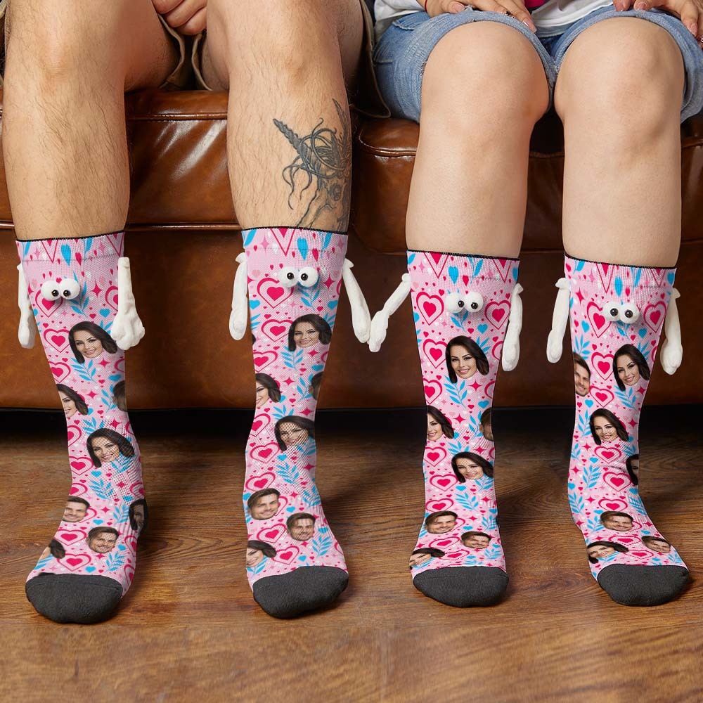 Custom Face Socks Funny Doll Mid Tube Socks Magnetic Holding Hands Socks Double Love Valentine's Day Gifts - MyFaceSocksAu