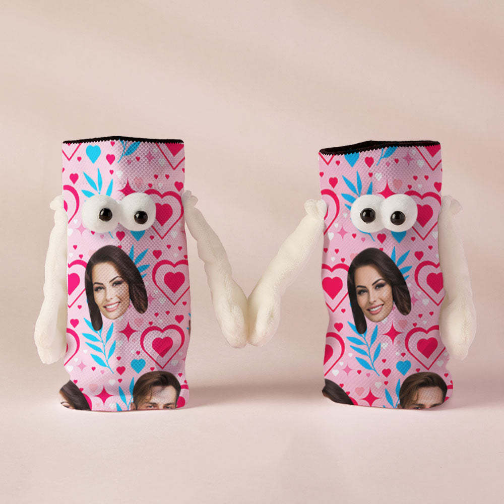 Custom Face Socks Funny Doll Mid Tube Socks Magnetic Holding Hands Socks Double Love Valentine's Day Gifts - MyFaceSocksAu