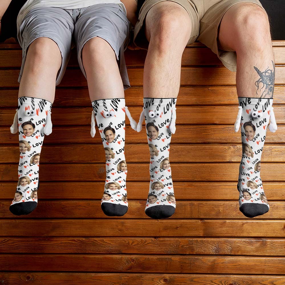 Custom Face Socks Funny Doll Mid Tube Socks Magnetic Holding Hands Socks Love Valentine's Day Gifts-MyFaceSocksAu