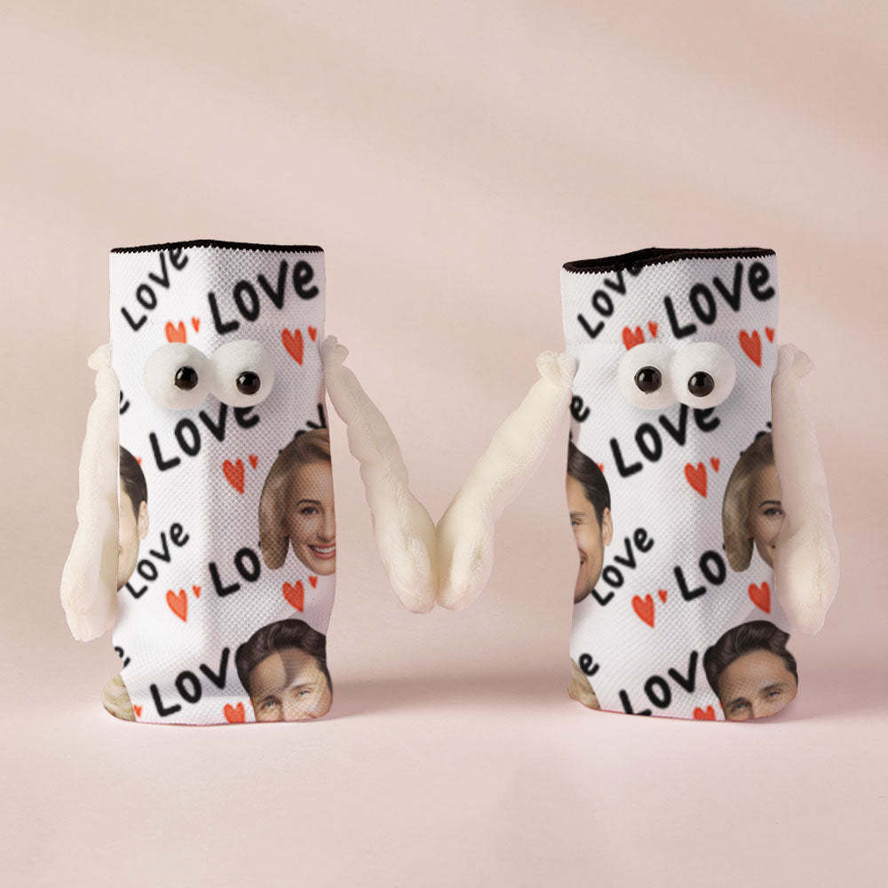 Custom Face Socks Funny Doll Mid Tube Socks Magnetic Holding Hands Socks Love Valentine's Day Gifts-MyFaceSocksAu