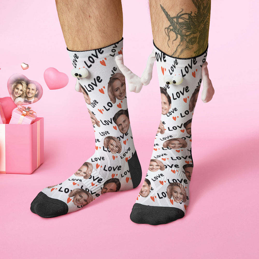 Custom Face Socks Funny Doll Mid Tube Socks Magnetic Holding Hands Socks Love Valentine's Day Gifts - MyFaceSocksAu