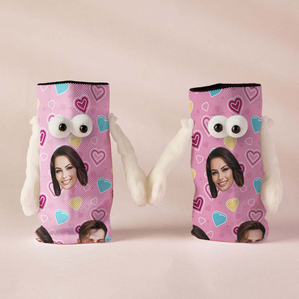 Custom Face Socks Funny Doll Mid Tube Pink Socks Magnetic Holding Hands Socks Valentine's Day Gifts-MyFaceSocksAu