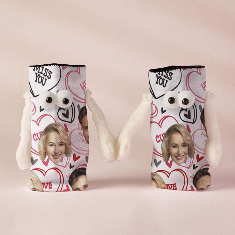 Custom Face Socks Funny Doll Mid Tube Socks Magnetic Holding Hands Socks Miss You Valentine's Day Gifts - MyFaceSocksAu