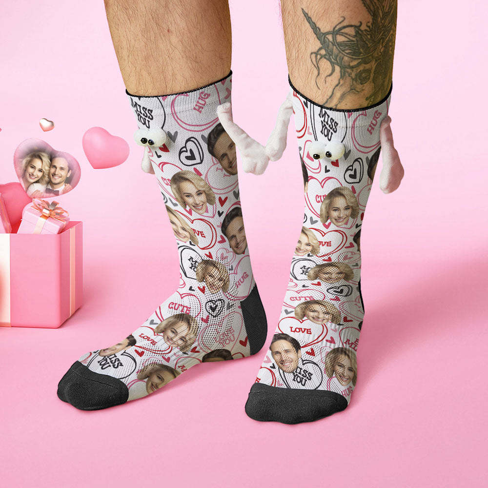 Custom Face Socks Funny Doll Mid Tube Socks Magnetic Holding Hands Socks Miss You Valentine's Day Gifts - MyFaceSocksAu
